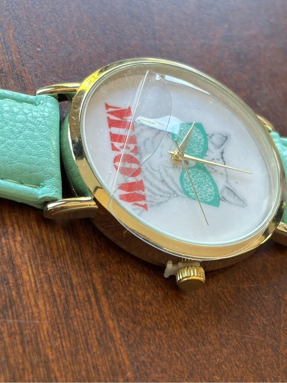 Geneva “MEOW” Cat Sunglasses Watch Turquoise Leather Strap Quartz Watch